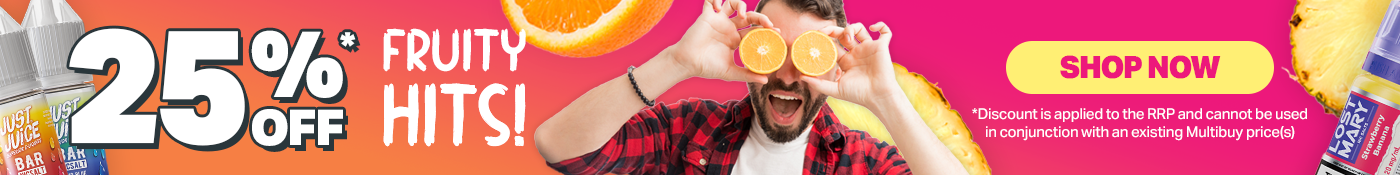 25% off fruity e-liquids